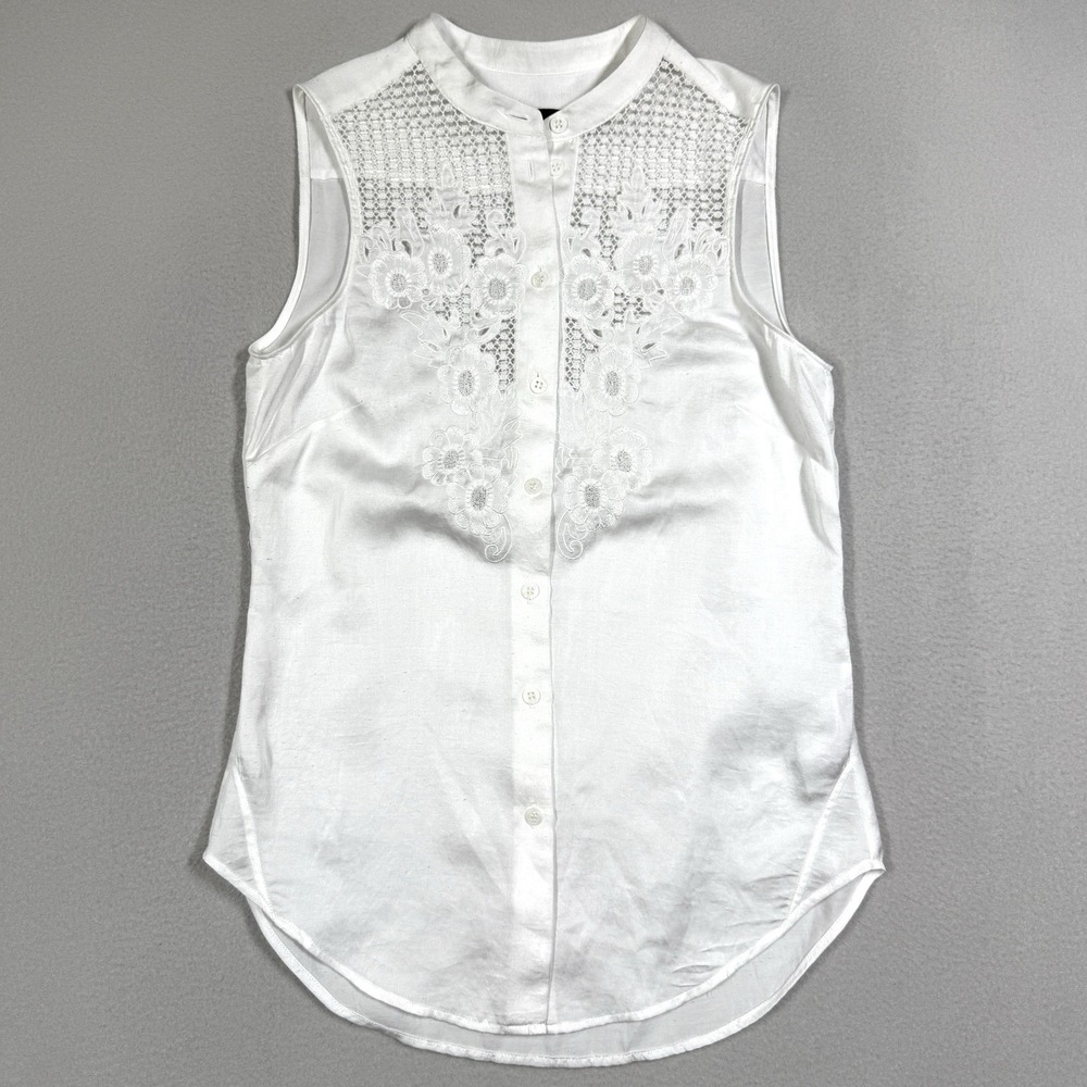 Karen Millen Top Womens 4 Blouse Floral Lace Broderie Anglaise White Sleeveless